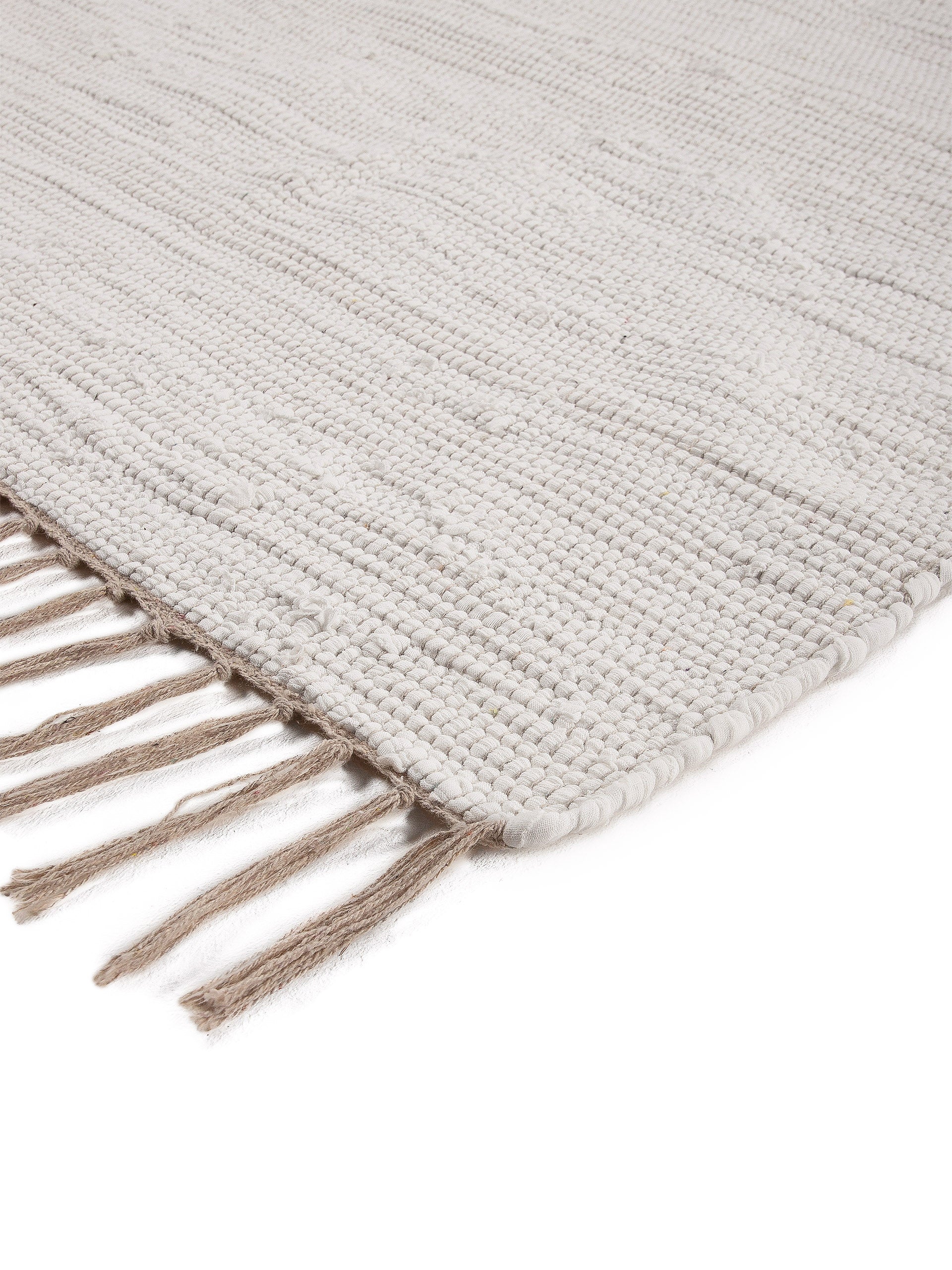 Kelim Chindi Uni Läufer Weiß in weiß aus baumwolle