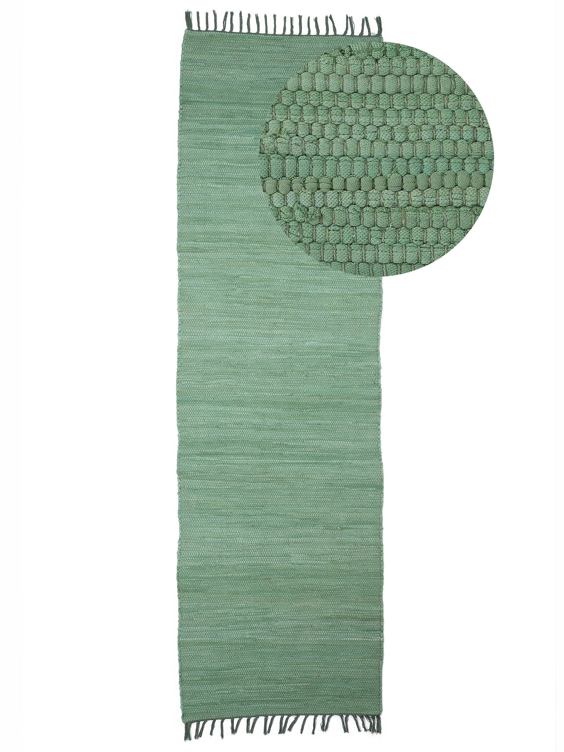 Kelim Chindi Uni Läufer Grün in grün aus baumwolle