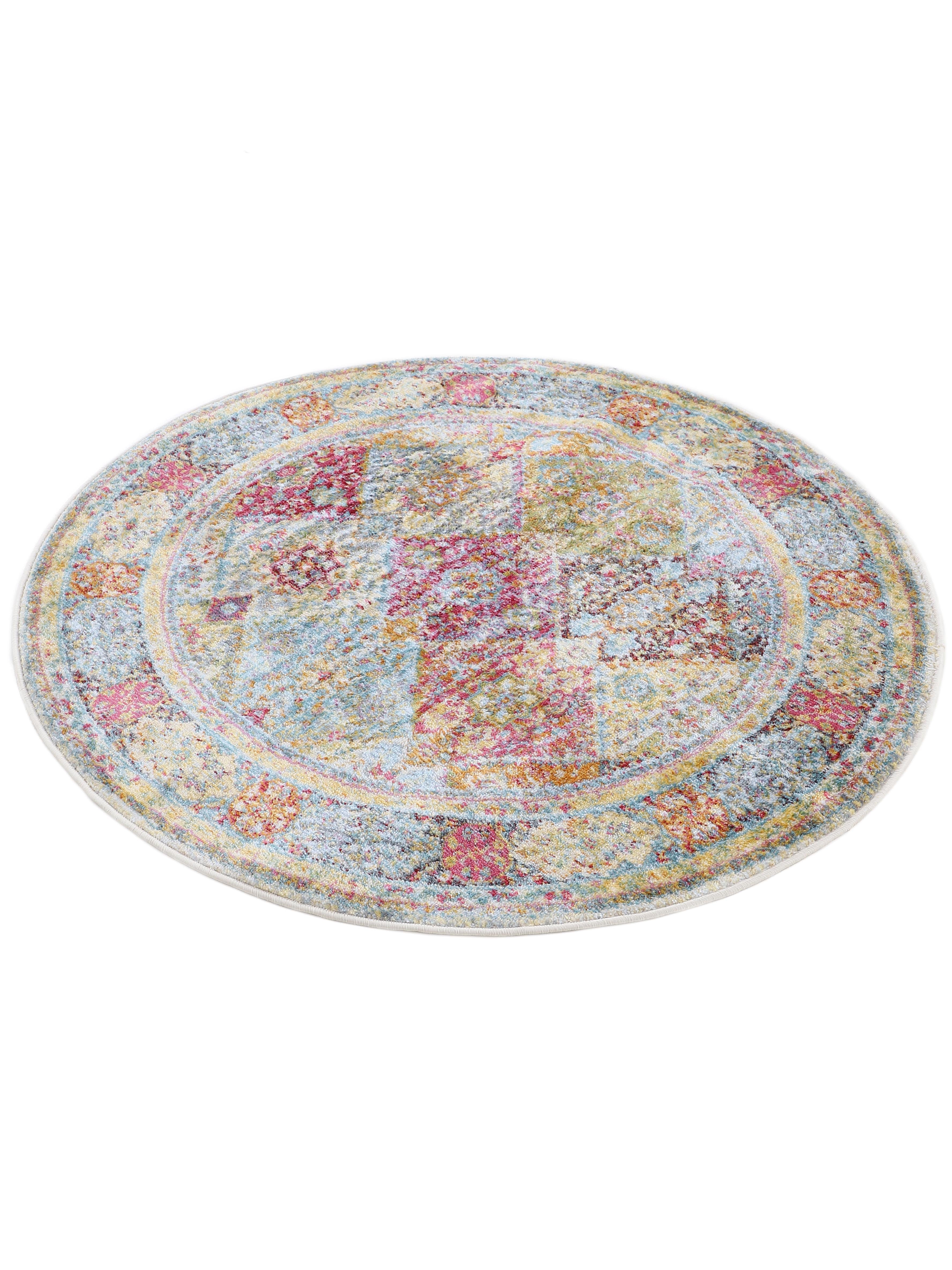 Vintage Teppich Harleen Rund Multicolor in multicolor aus kunstfaser
