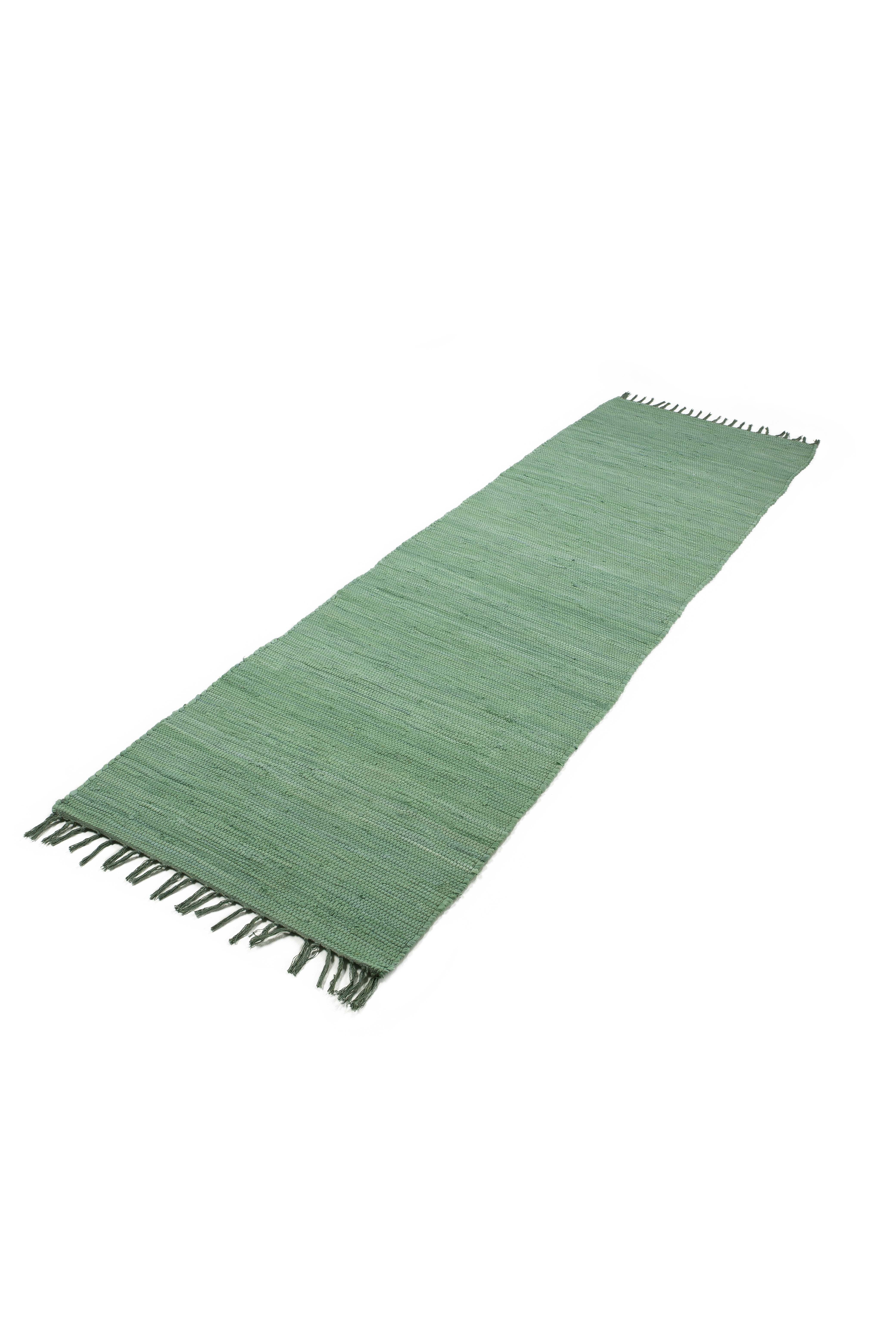 Kelim Chindi Uni Läufer Grün in grün aus baumwolle