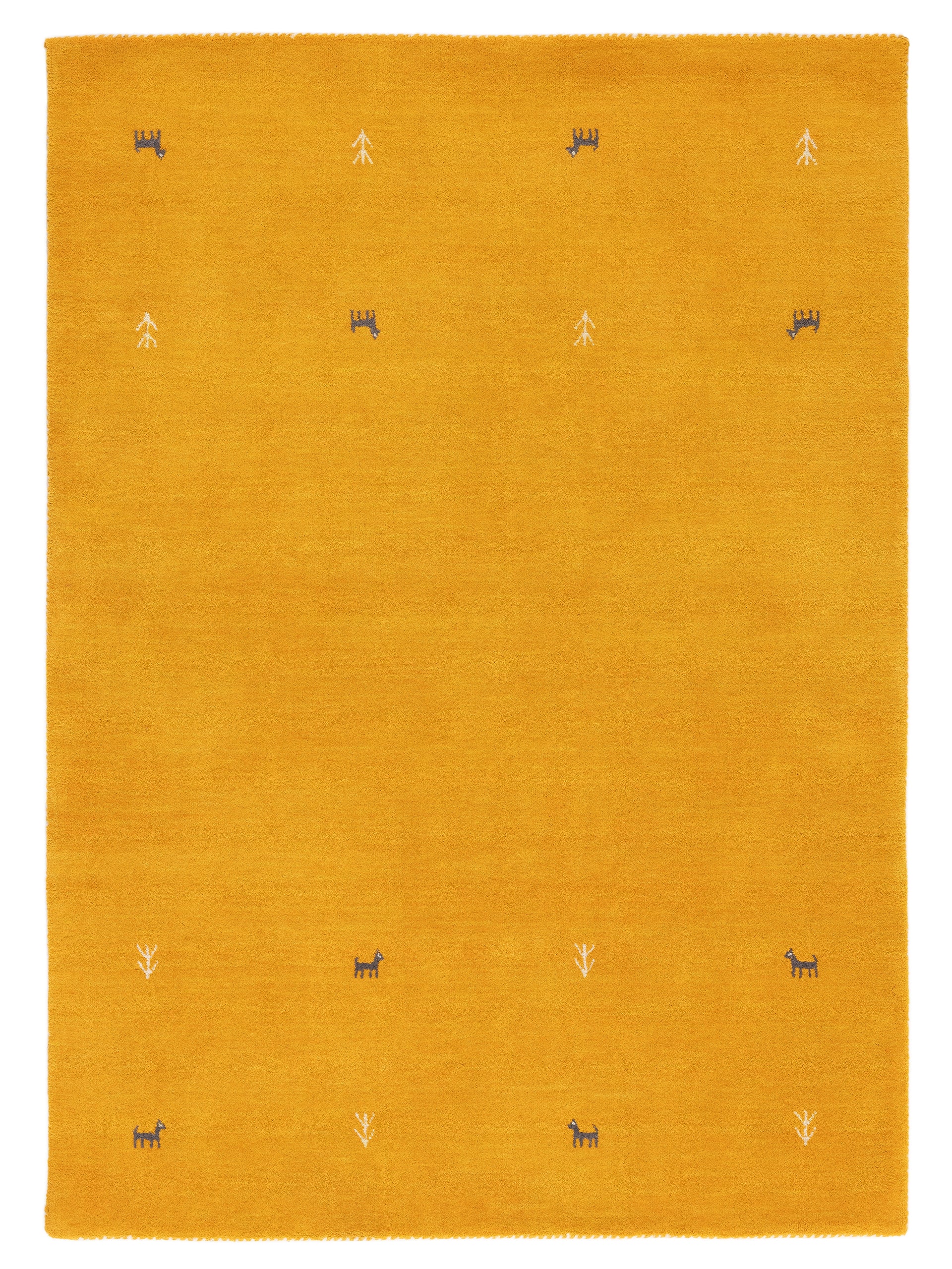 Wollteppich Gabbeh Uni Gelb aus Wolle