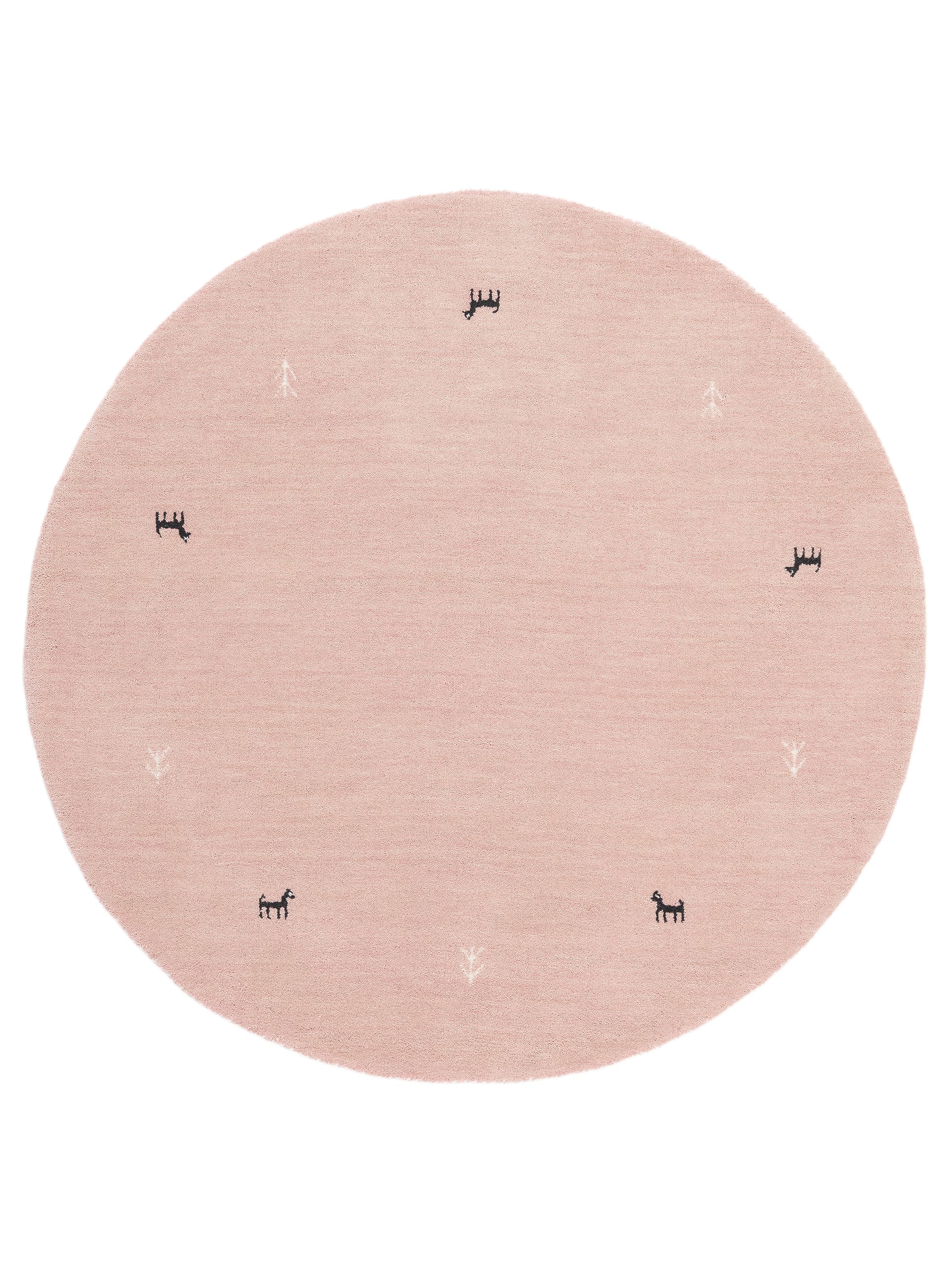 Wollteppich Gabbeh Uni Rund Rosa aus Wolle