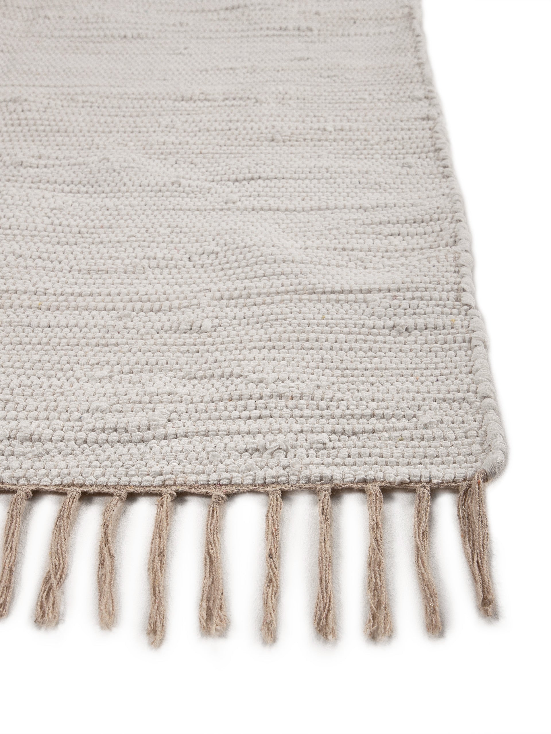 Kelim Chindi Uni Läufer Weiß in weiß aus baumwolle