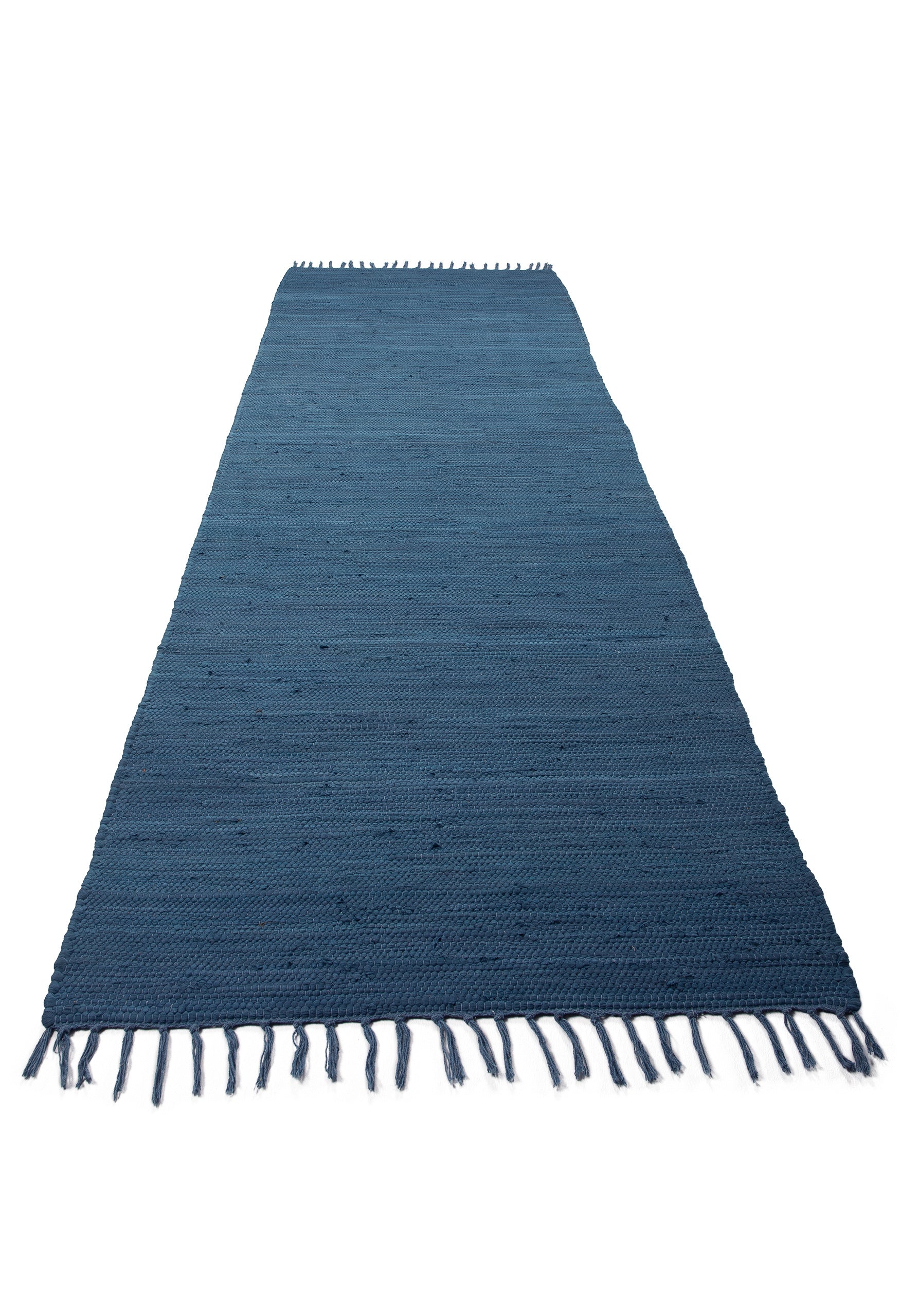 Kelim Chindi Uni Läufer Blau in blau aus baumwolle