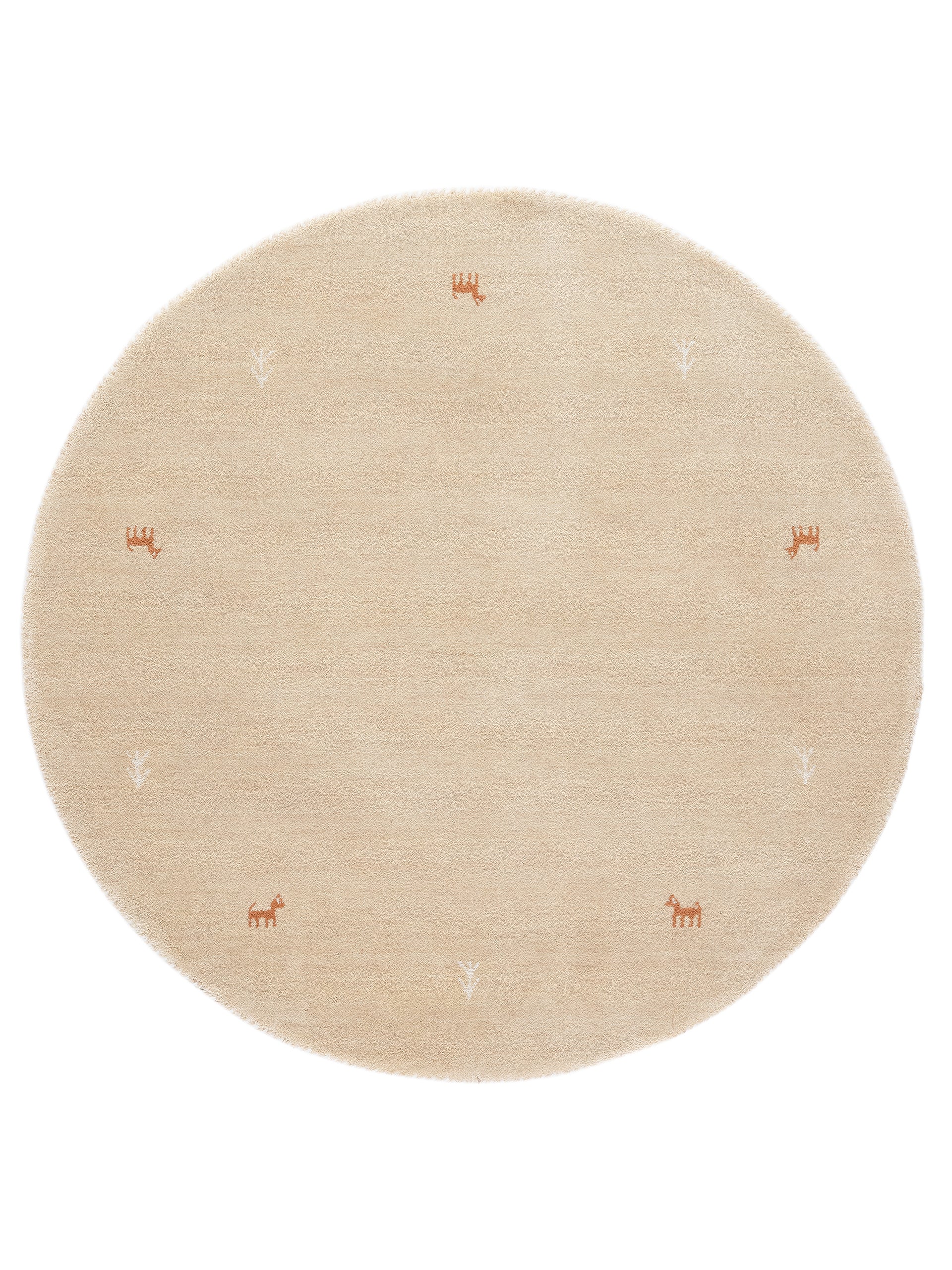 Wollteppich Gabbeh Uni Rund Beige aus Wolle